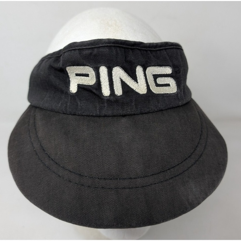 Vintage PING Golf Visor Made in USA Karsten‎ Black Green Wide Brim SUNFADED